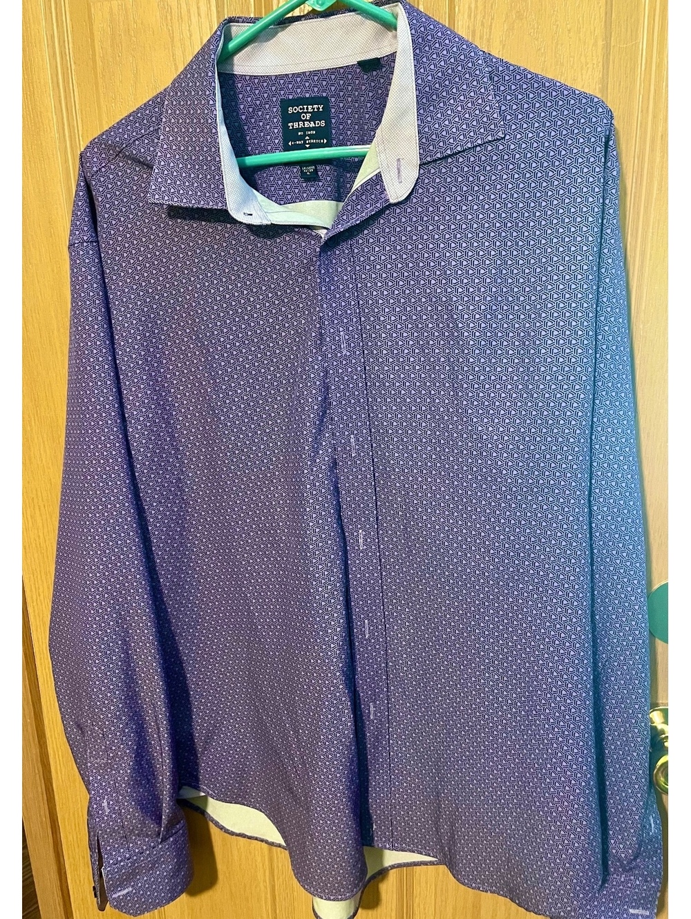 Society of Threads Men’s Dress Shirt Purple Geometric Print Long Sleeve L
